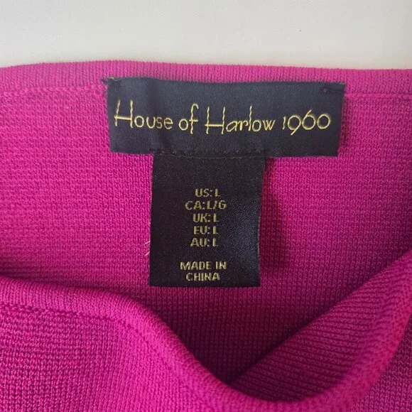 House of Harlow 1960 Fuchsia Bodycon Dress Sheer Sleeves Sz L - Picture 6 of 9